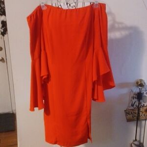 VENUS Bright Orange One-Shoulder Ruffle Dress